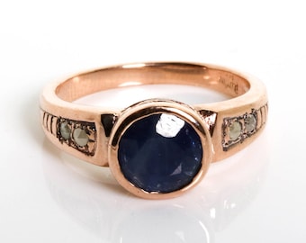 Halo Sapphire Ring - Royal Blue Rose Gold Ring - Sapphire Jewelry - Sapphire and Diamonds Engagement Ring - September Birthstone Gold Ring