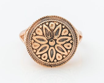 Signature Flower Ring - Art Deco Ring - 14K Rose Gold Ring - Gemstone Ring  - Sunflower Ring