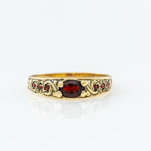 Garnet Band - Yellow Gold Garnet Ring - Vintage Yellow Ring - Gold Garnet Band - Gold Ring - Ring with Garnets - Gift for mom