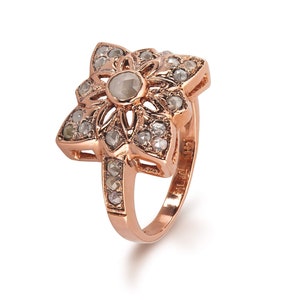Stern Diamant Ring - 14K Rose Gold Ring - Vintage Stil Gold Band - Geschenk für Sie - Verlobungsring - Versprechen Ring - Rose Gold Diamant