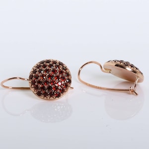 Rose Gold Pave Earrings - Button Earrings - 14K Rose Gold Earrings - Round Garnet Earrings - Gemstone Garnet Jewelry - Anniversary Gift