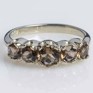 5 Stone Topaz White Gold Ring - 14K White Gold Smoky Topaz Ring - Brown Gemstone Ring - Engagement Ring - Vintage White Gold Ring