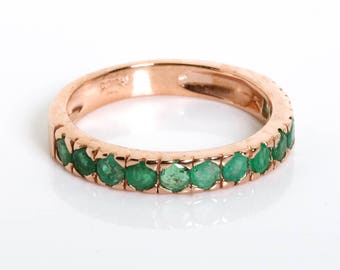 Half Eternity Emerald Band - Stackable Gemstone Band - Rose Gold Band - Gold Emerald Band - Pave Emerald Ring - Green Birthstone Gold Ring