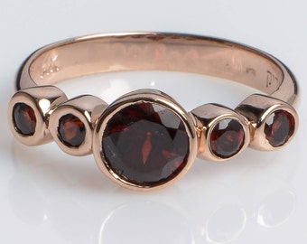 5 Rounded Garnet Ring set in 14K Rose Gold - Garnet Ring - Birthstone Jewelry - Gift for Wife - Women Gold Ring with Garnet Gemstone