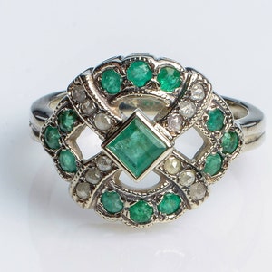 Emerald and Diamonds Statement Ring White Gold Gemstone Ring White Gold Emerald Engagement Ring Diamond and Emerald Solid Gold Ring image 2