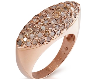 Pave Diamond  Wedding Ring - Rose Gold Diamond Ring - Rose Cut Diamond Ring - Anniversary Ring - Marquise Shape - Gold Diamond Ring