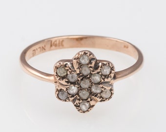 Rose Gold Flower Diamond Ring - Small Pave Diamond Ring - Minimalist Ring - Gold Floral Ring - Rose Gold Ring