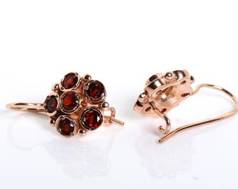 Garnet Flower Earrings - Anniversary Gift for Wife - Flower Earrings Jewelry - Rose Gold Earrings - Floral Design Earrings - Garnet Earrings