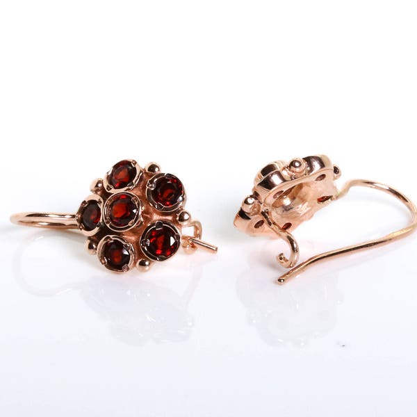 Garnet Flower Earrings - Anniversary Gift for Wife - Flower Earrings Jewelry - Rose Gold Earrings - Floral Design Earrings - Garnet Earrings