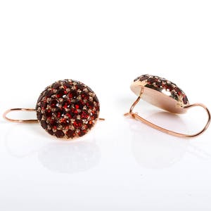 Round Pave Garnet Earrings - Rose Gold Pave Earrings - Gemstone Garnet Jewelry - Gift for Her