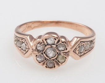 Gray Diamonds Flower Ring - Floral Wedding Band - Vintage Style Gold Diamond Ring - Engagement Diamond Ring - Flower Rose Gold Ring