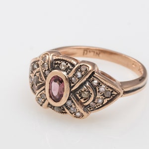 14K Tourmaline and Rose Cut Diamonds Ribbon Ring Gemstone Gold Ring Raw Diamonds and Tourmaline Ring image 1