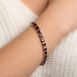 Garnet Gold Tennis Bracelet - Gemstone Tennis Bracelet for Women in 14K Rose Gold - January Birthstone Bracelet