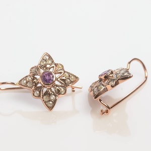 Star Earrings with Amethyst Star Shaped Earrings Vintage Earrings 14K Rose Gold Earrings Amethyst Jewelry image 3