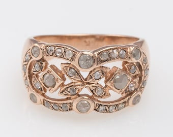 Floral Diamond Ring - 14K Rose Gold Solid Ring - Engagement Ring - Promise Ring - Rose Gold Diamond