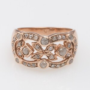 Floral Diamond Ring - 14K Rose Gold Solid Ring - Engagement Ring - Promise Ring - Rose Gold Diamond