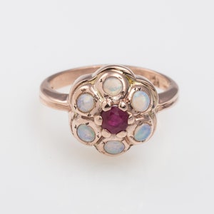 Flower Gold Ring Opal and Ruby 14K Solid Rose Gold Opal and Ruby ...