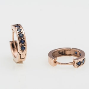 14mm Small Sapphire Hoop Rose Gold Earrings image 2