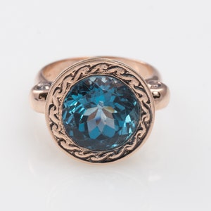 Blue Topaz 14K Solid Gold Ring Rose Gold Ring Gemstone Rings Statement Ring Gold Ring Women Gold Ring Ring with Blue Topaz image 2