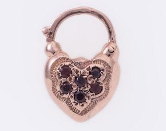 Vintage Gold Heart Garnet Padlock