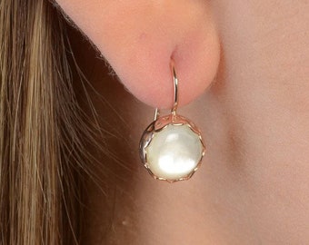 Pearl Earrings Rose Gold - Wedding Earrings - Bridal Pearl Earrings - White Pearl Earrings - Gold & Pearls Earrings