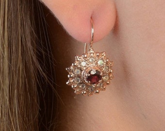 Granaat Sieraden - Victoriaanse oorbellen - Labradoriet Oorbellen - Rose Gold Drop Oorbellen - Januari Geboortesteen - Geschenken - Granaat en Labradoriet