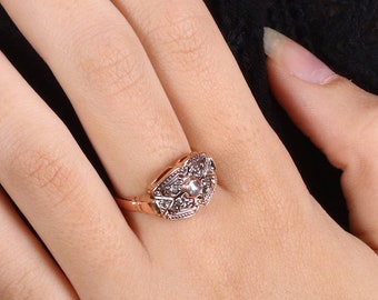 Art Deco Diamond Ring - Unique Vintage Inspired Ring - Antique Style Gold Ring - Diamond Vintage Inspired- Statement Jewelry - Artisan Ring