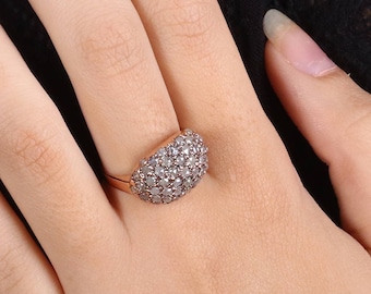 Pave Diamond Engagement Ring - Cocktail Vintage Ring - Rose Cut Diamonds Ring - Engagement Ring - Unique Pave Gray Ring - Wedding Ring Women