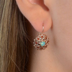 14k Rose Gold Star Opal Earrings - Birthstone Earrings - Opal and Garnet Earrings - Mint Opal Earrings - 14K Gold Opal Drop Earrings