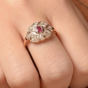 Ruby and Diamond Rose Gold Ring - Gemstone Ring - July Birthstone - Ruby Jewelry - Rose Cut Diamonds