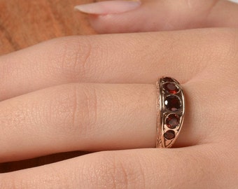 Red Garnet Ring - Birthstone Jewelry - Garnet Ring for Her - Vintage Inspired Ring for Women - Gift for Her - Anniversary Gift for Wife