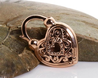 Engraved 14K Rose Gold Heart Vintage Padlock