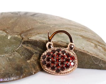 Garnet Pave hangslot - rood hangslot - Rose Gold hangslot - granaat hangslot hanger - edelsteen sieraden - Rose Gold Pave Gemstone hanger hangslot