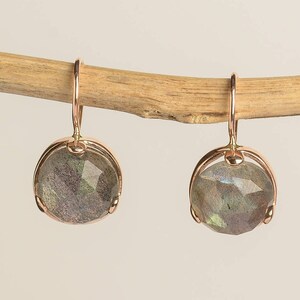 Labradorite Earrings Rose Gold Gemstone Earrings Bohemian Jewelry 14K Rose Gold Dangle Earrings Green Earrings Anniversary Gift image 2