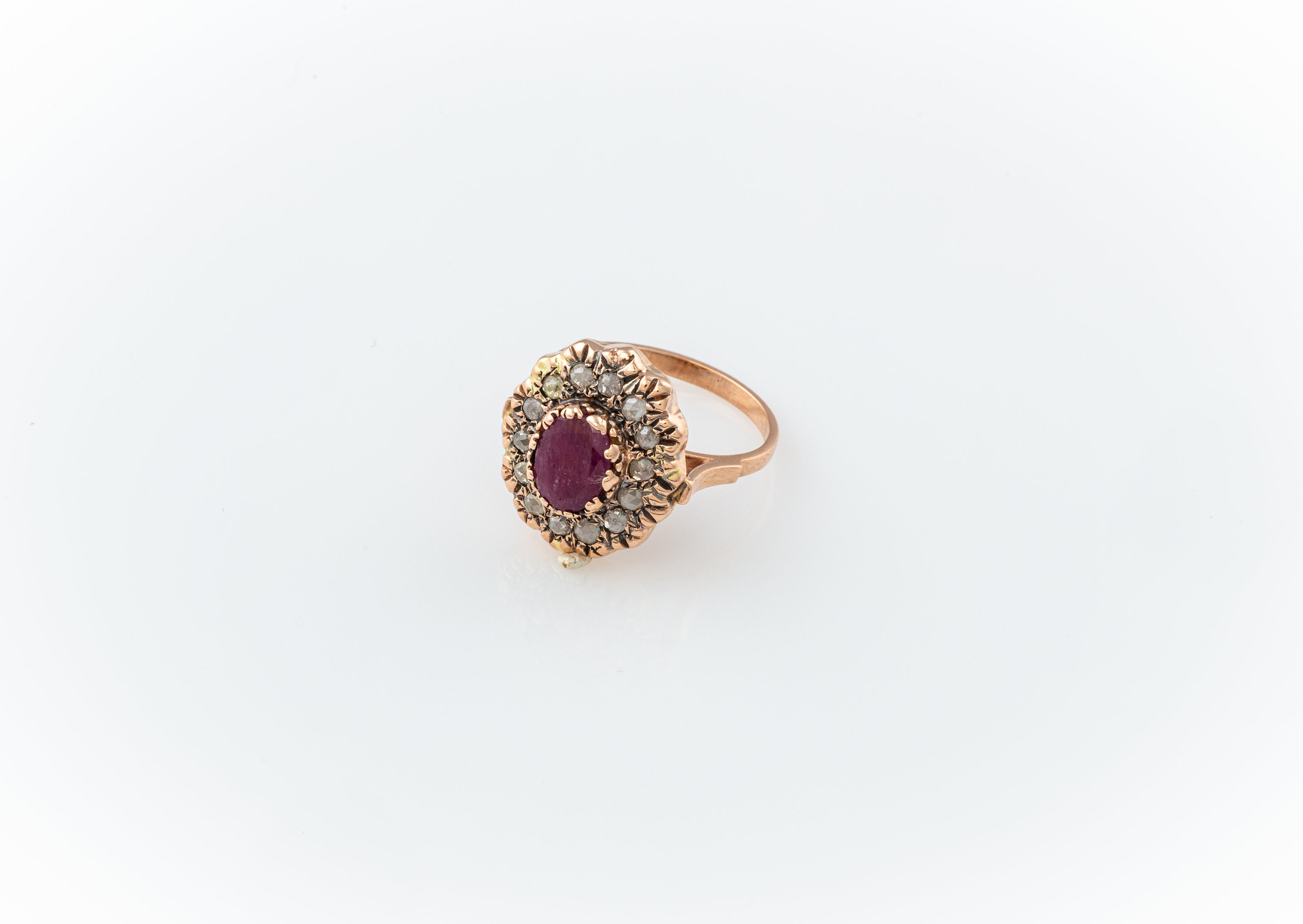 Ruby and Rose Cut Diamonds Cocktail Ring - Rose Gold Ruby Ring - July ...