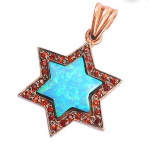 Rose Gold Star Of David - Opal Star Of David - Rose Gold Pendant - Jewish Star Of David - Opal And Garnets - 14K Gold Megan David Pendant