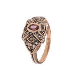 14K Tourmaline and Rose Cut Diamonds Ribbon Ring Gemstone Gold Ring Raw Diamonds and Tourmaline Ring image 4