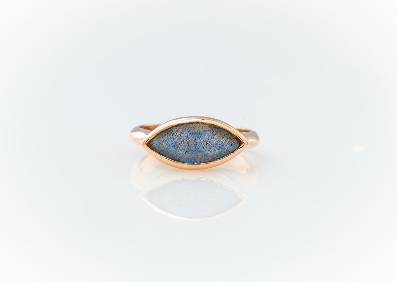 Marquise Eye Shaped Labradorite Gold Ring Unique Gemstone Ring Marquise Gemstone Ring Anniversary Gift for Wife Gemstone Jewelry image 5