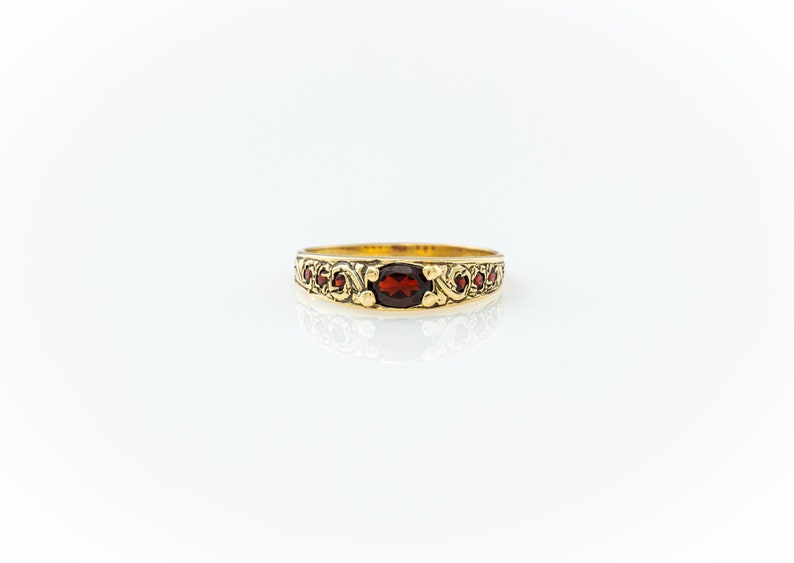 Garnet Band Yellow Gold Garnet Ring Vintage Yellow Ring Gold Garnet Band Gold Ring Ring with Garnets Gift for mom image 6