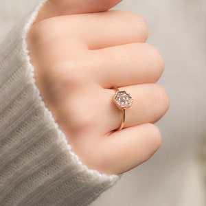 Rhombus Raw Diamond Engagement Ring in 14K Solid Gold Geometric Ring Stacking Ring Small Diamond Ring image 2