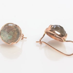 Labradorite Earrings Rose Gold Gemstone Earrings Bohemian Jewelry 14K Rose Gold Dangle Earrings Green Earrings Anniversary Gift image 3