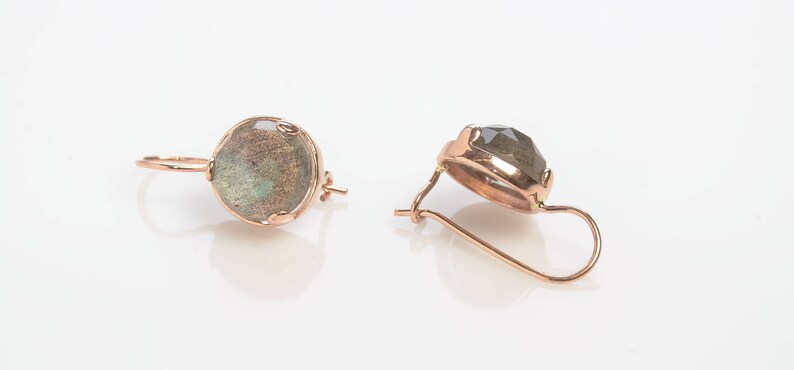 Labradorite Earrings Rose Gold Gemstone Earrings Bohemian Jewelry 14K Rose Gold Dangle Earrings Green Earrings Anniversary Gift image 3