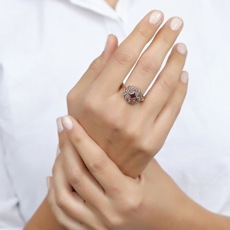 Ruby and Diamond Rose Gold 14K Ring - Gemstone Ring - July Birthstone ...