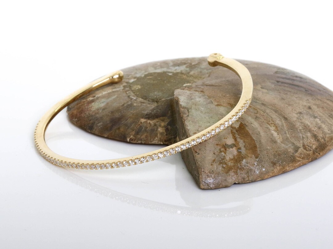 Gold Diamond Open Bracelet Open Cuff Diamond Bracelet Etsy