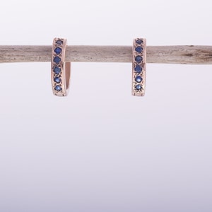 14mm Small Sapphire Hoop Rose Gold Earrings image 3