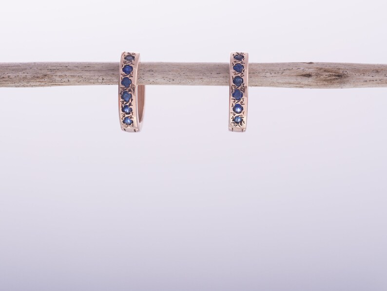 14mm Small Sapphire Hoop Rose Gold Earrings image 3