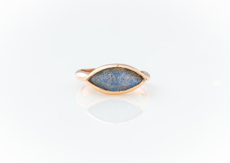 Marquise Eye Shaped Labradorite Gold Ring Unique Gemstone Ring Marquise Gemstone Ring Anniversary Gift for Wife Gemstone Jewelry image 2