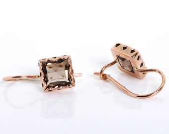 Vierkante rokerige topaas oorbellen - Rose Gold Dangle Oorbellen - vierkante oorbellen - kleine oorbellen - geometrische minimalistische oorbellen - cadeau voor haar
