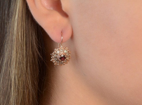 Garnet Jewelry - Victorian Earrings -  Labradorite Earrings - Rose Gold Drop Earrings - January Birthstone - Gifts - Garnet and Labradorite