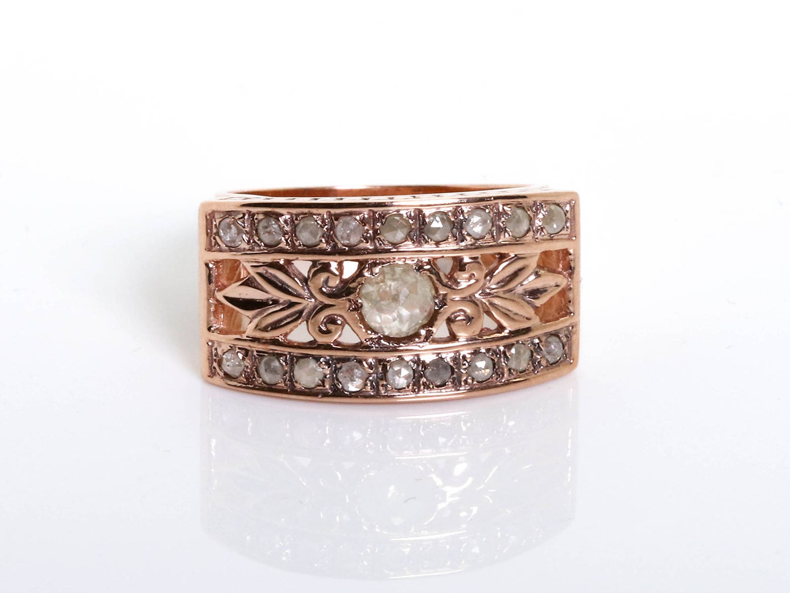 Antique Style Ring Unique Rose Cut Diamond Ring Rose Gold Etsy